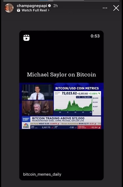 rapper-drake-posts-michael-saylors-bitcoin-video-to-his-instagram-followers